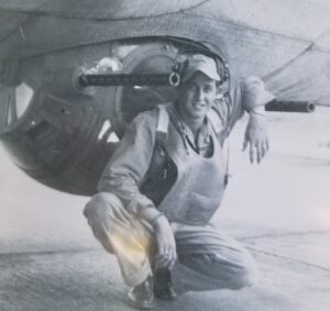Bob Bright outside his turret gun position