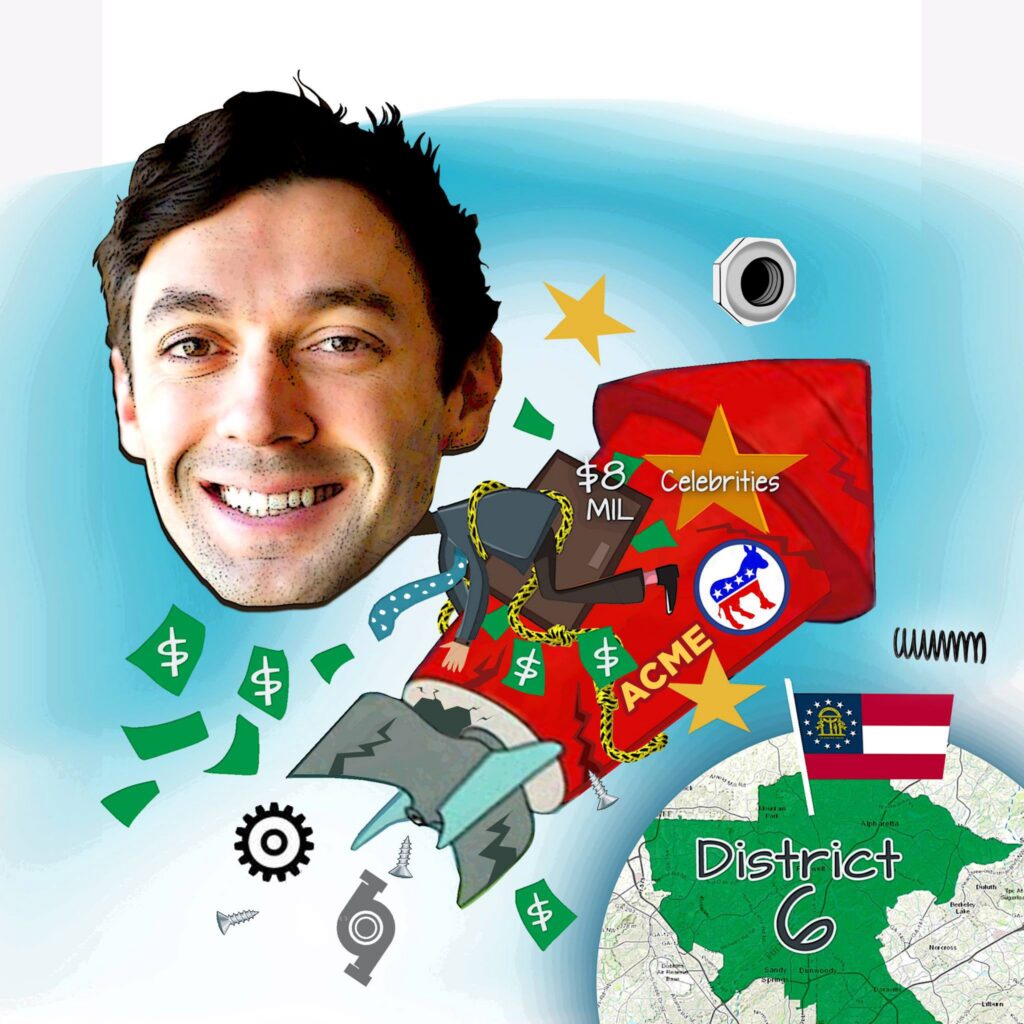 John Ossoff sitting on ACME rocket breaking in midair